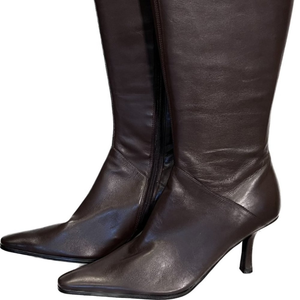 Brown Leather Boots - Mid Heel New